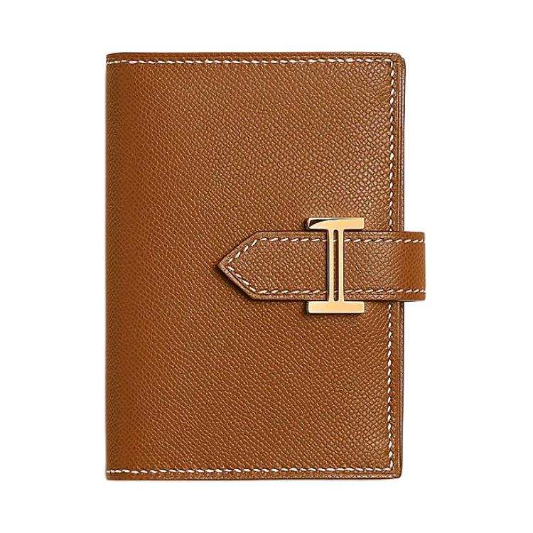 HERMES Bearn Madame Calfskin Card Holder Women's 37 Gold Brown