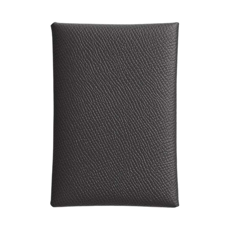 HERMES Calvi Duo Epsom Leather Card Holder Women's 85 Ardoise Slate Gray