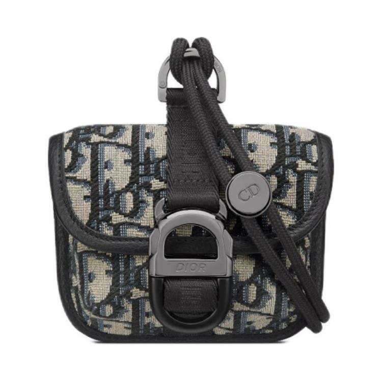 DIOR DIOR 8 Cotton With Technical Fabric Earphone Case Unisex Beige & Black