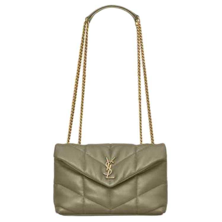 SAINT LAURENT PUFFER Sheepskin Shoulder Bag, Crossbody Bag Mini Women's Dark Moss Green
