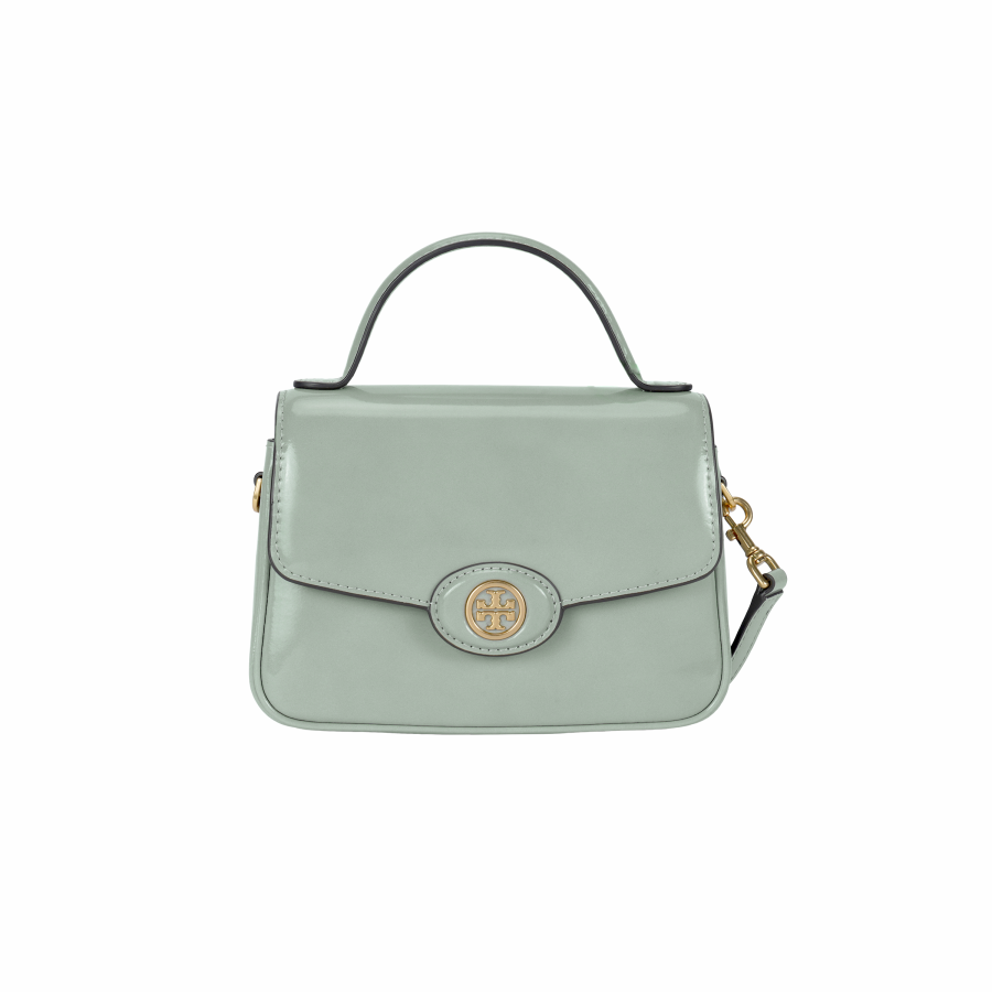 TORY BURCH Robinson Patent Leather Shoulder Bag, Crossbody Bag, Handbag Small Women's Granite Gray