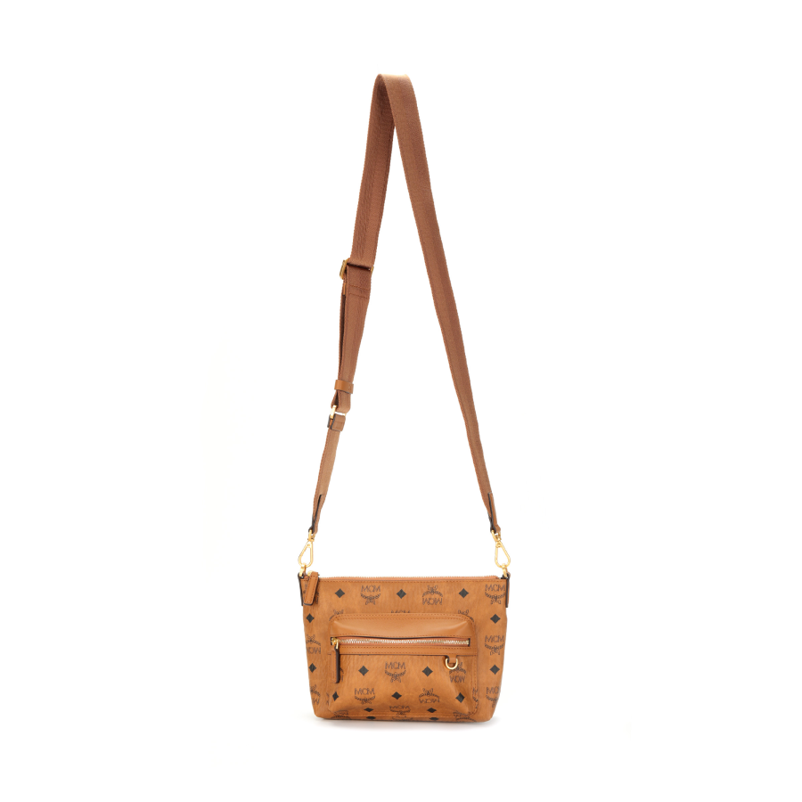 MCM Aren Coated Canvas With Leather Shoulder Bag, Crossbody Bag Small Women's Cognac