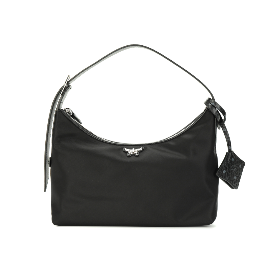 MCM Aren Recycled Nylon Crescent Bag Round Crown Shoulder Bag Small Women's Black