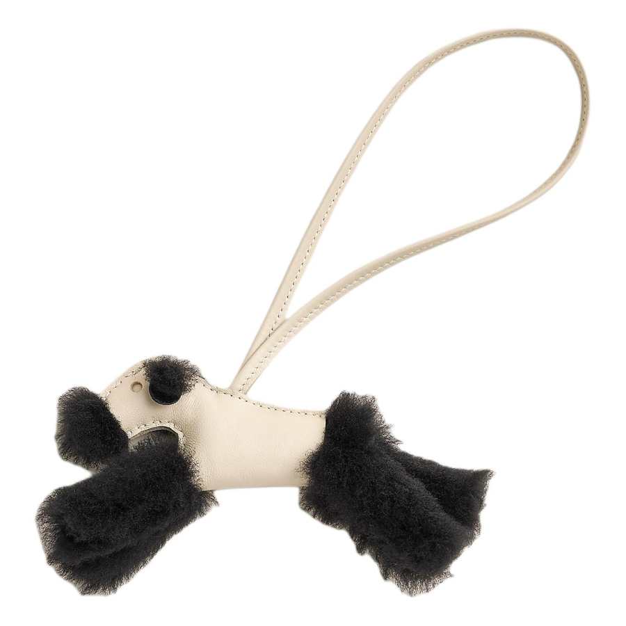 HERMES Sheepskin Bag Charm Bag Accessory Women's Black & Chalk White