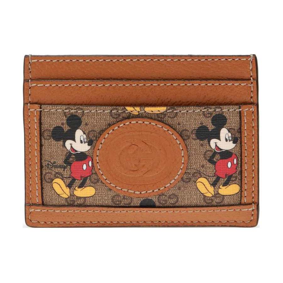 GUCCI Disney, Collaboration Canvas With Leather Card Holder Card Holder Women's Ebony/Brown