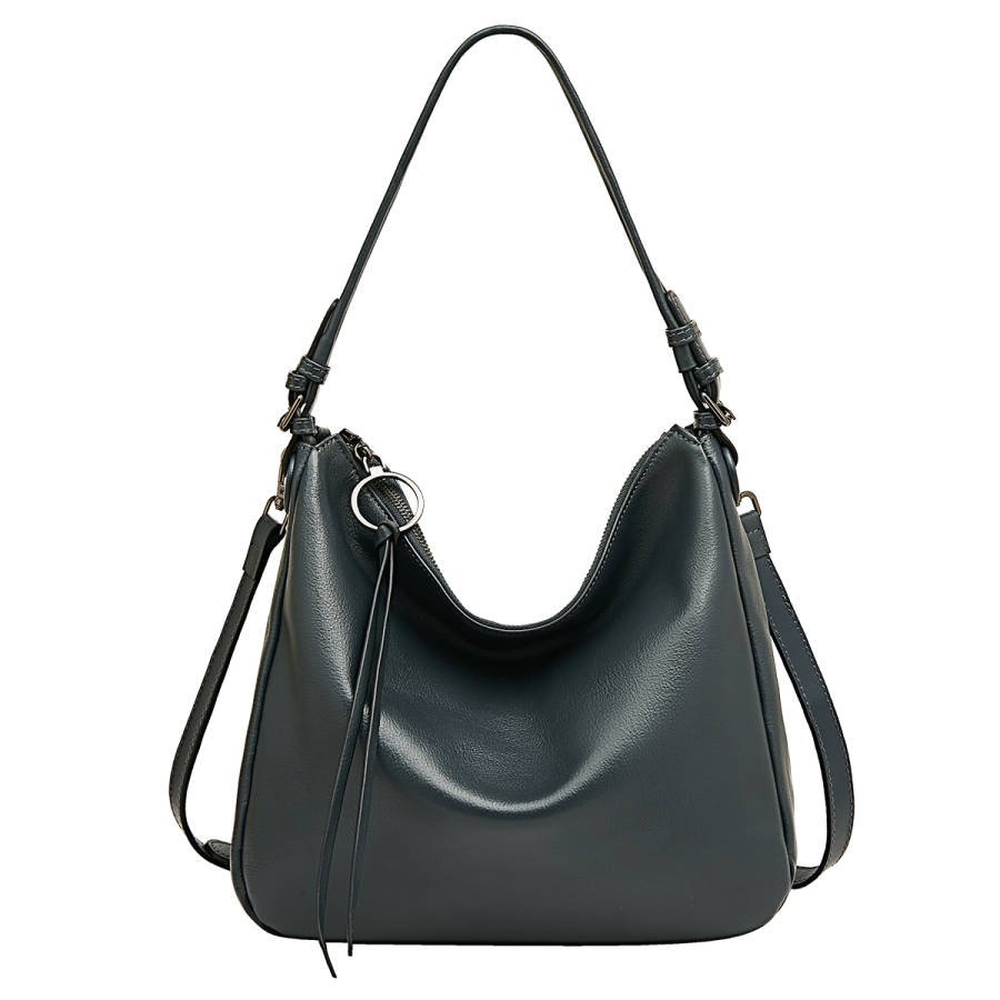 LAORENTOU Top Grain Cow Leather Shoulder Bag Regular Women's Gray Blue/Black/Elephant Gray