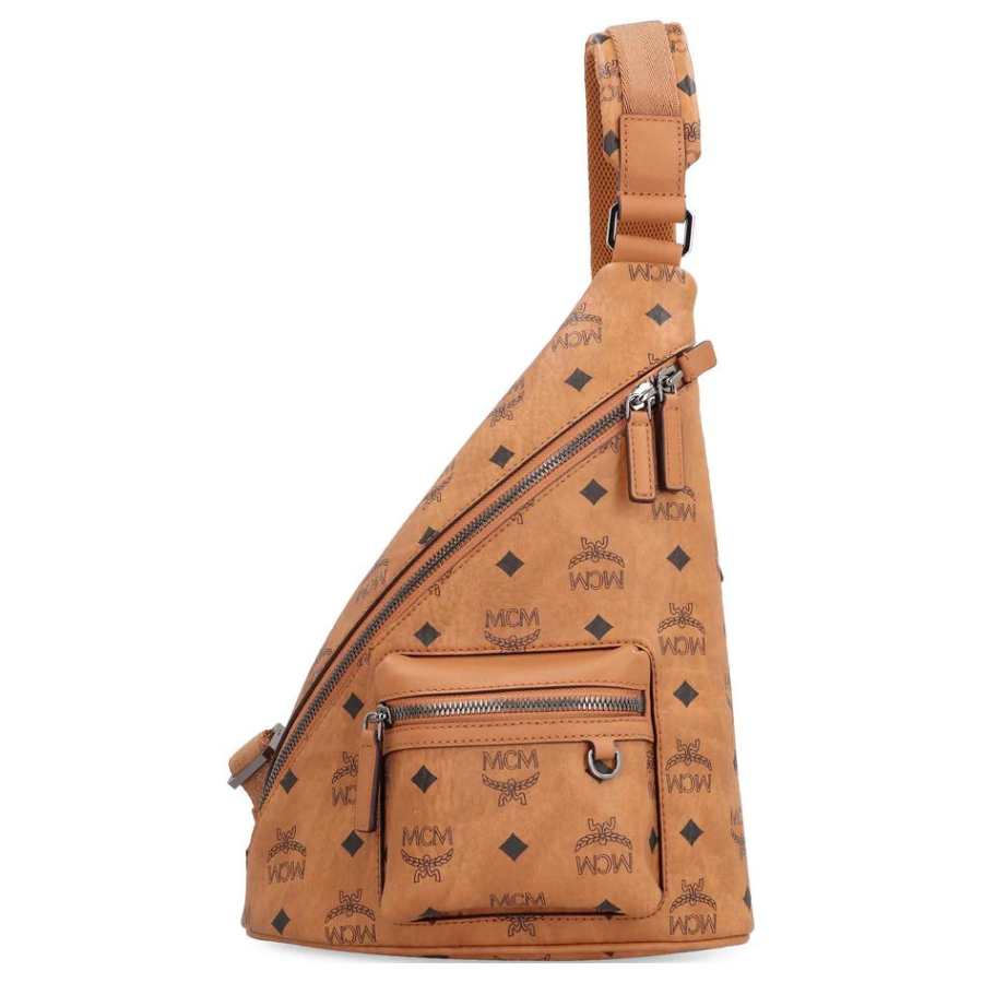 MCM Aren Coated Canvas With Leather Shoulder Bag, Crossbody Bag Mini Women's Cognac Brandy Brown