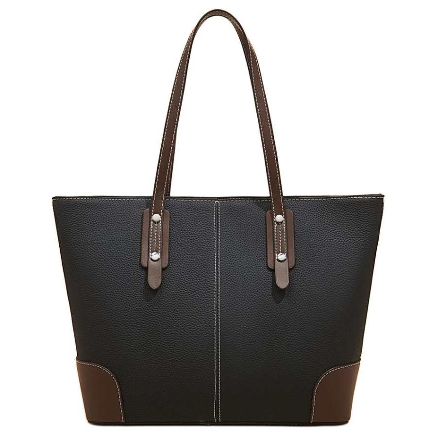 LAORENTOU Top Grain Cow Leather Shoulder Bag Women's Black/Elephant Gray