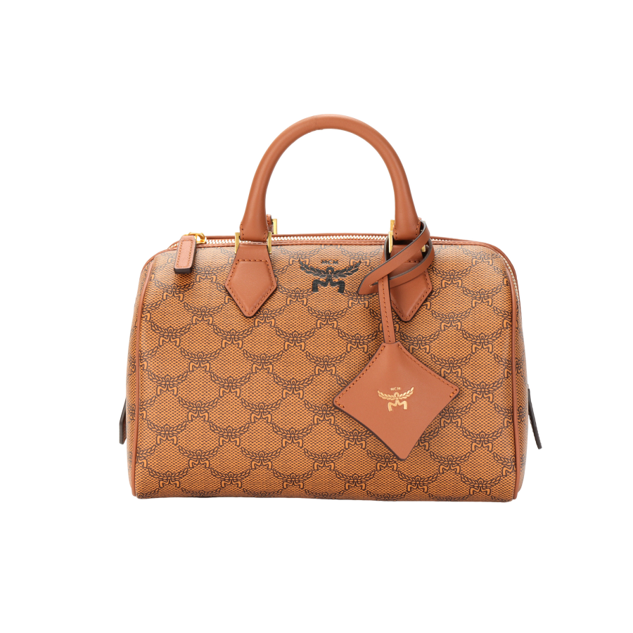 MCM Coated Canvas With Leather Boston Bag, Crossbody Bag, Shoulder Bag, Handbag Small Women's Cognac