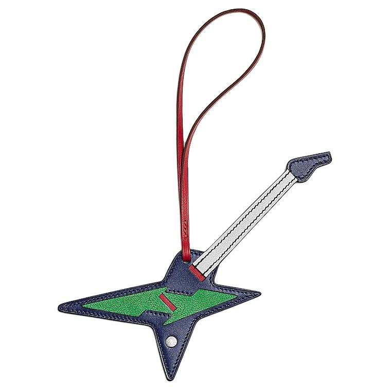 HERMES Cow Leather Bag Accessory Unisex Sapphire Blue & Bamboo Green & Bubble Green & Pepper Red
