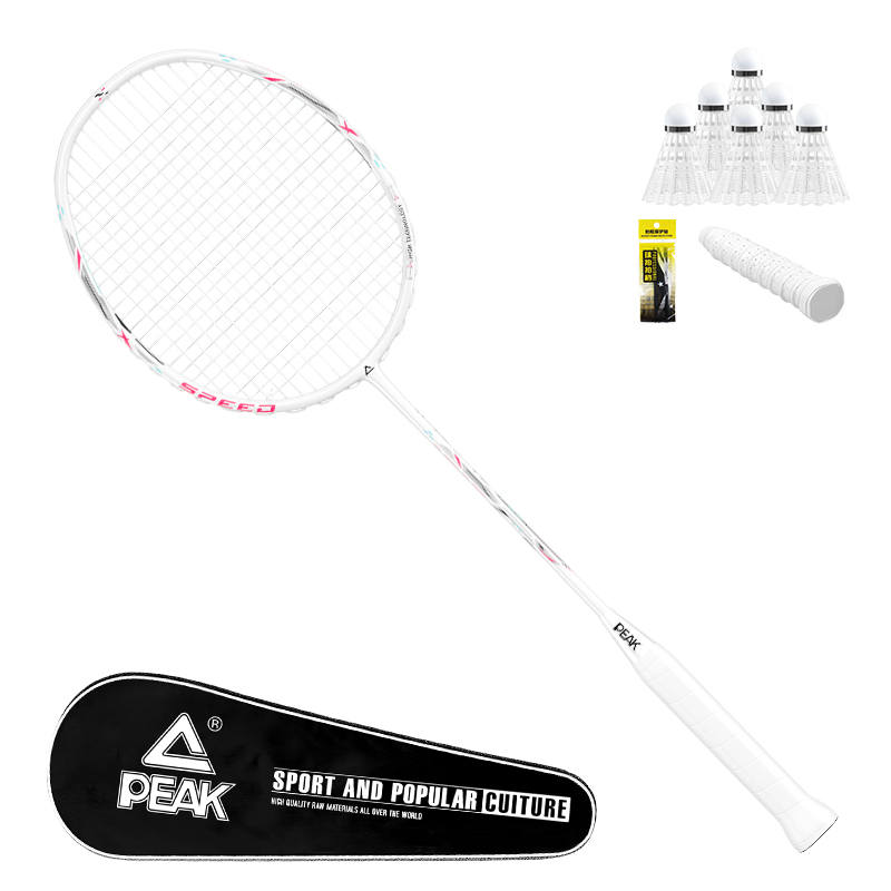 PEAK Full Carbon Badminton Rackets Offensive Type Heavy Head, Stiff Shaft Advanced Level 670mm Unisex 4U/G5 White