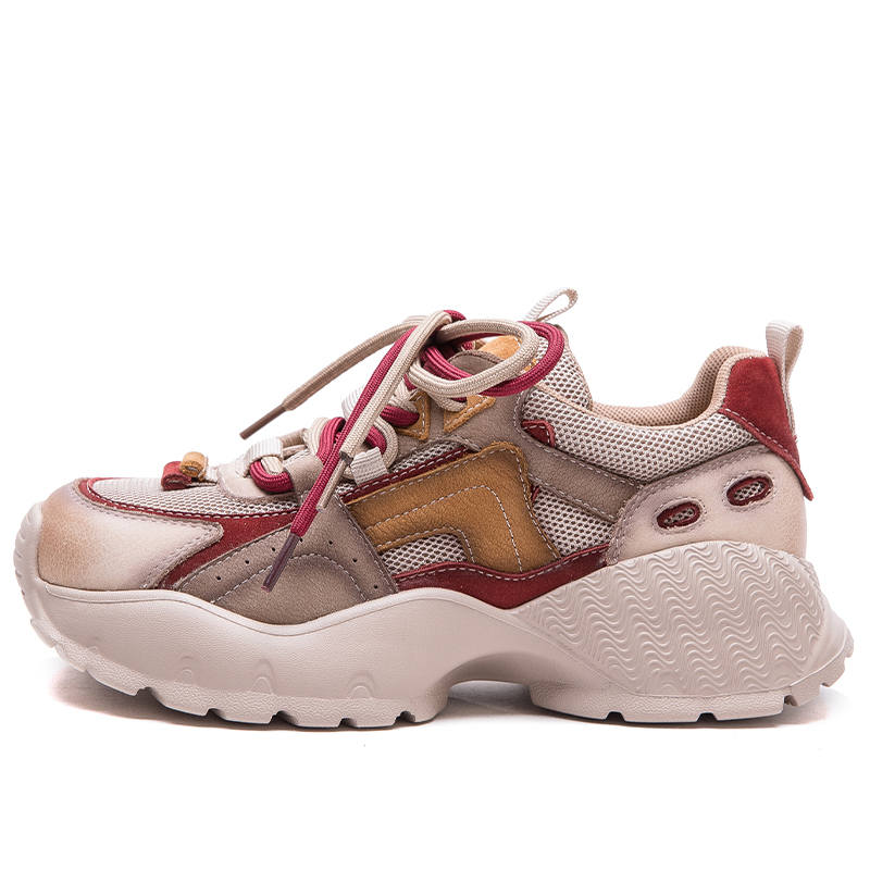JIEZHOU Top Grain Cow Leather Breathable Low top Chunky Sneakers Women's