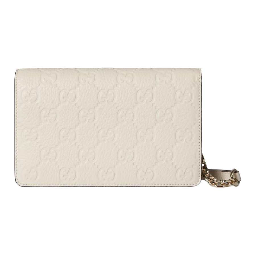 GUCCI GG Emblem Grain Leather Shoulder Bag Extra Mini Women's Ivory White