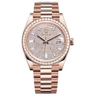 ROLEX Rhinestone Embellished Ring In Rose Gold, Sunday Calendar Design Automatic Mechanical Movement Men's Watches