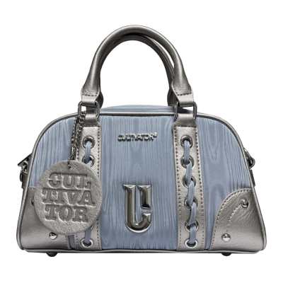 CULTIVATOR Pu Boston Bag Handbag Small Unisex Blue/Sand/Black