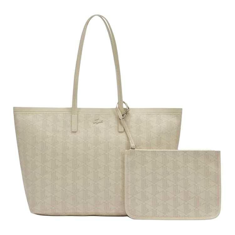 LACOSTE PVC Tote Bag, Shopping Bag, Shoulder Bag Large Women's Ecru