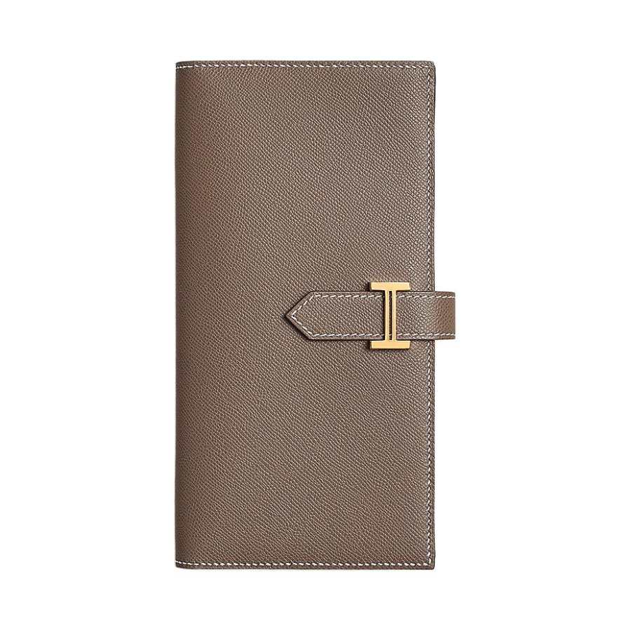 HERMES HERMES Bearn Calfskin Wallet Unisex 18 Etoupe Elephant Gray