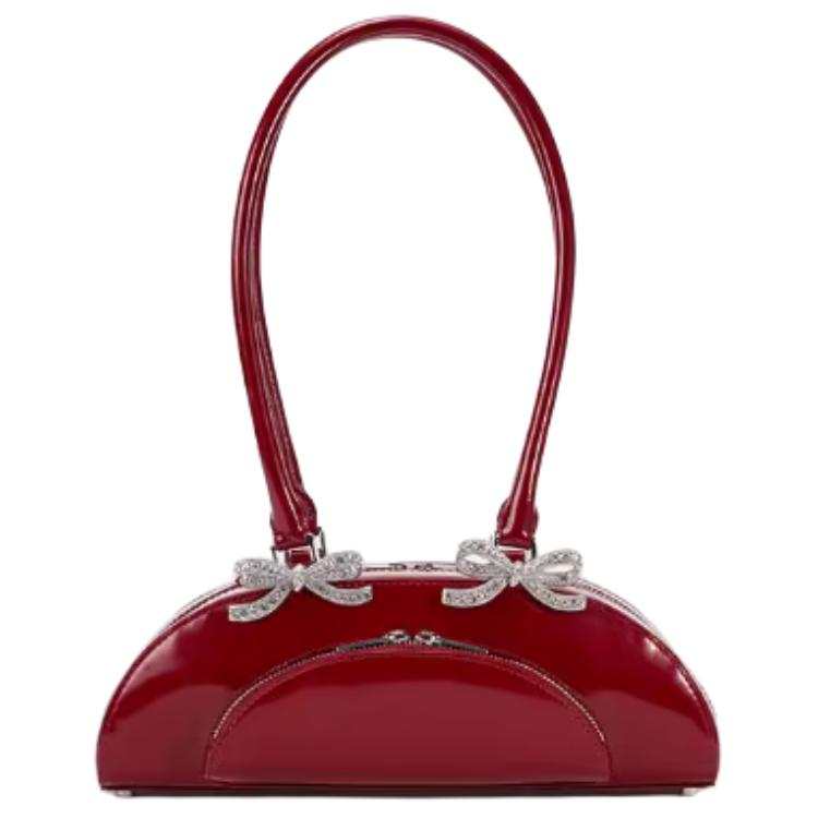 Self-portrait Self portrait Cow Leather Shoulder Bag, Bowling Bag, Shoulder Bag Mini Women's Burgundy