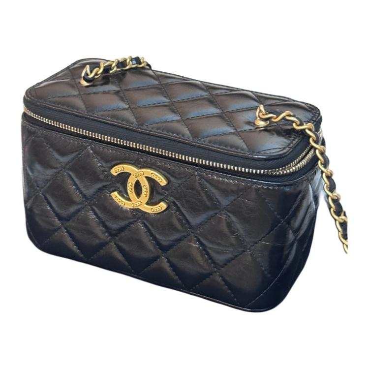 CHANEL CC Cow Leather Material Vintage Gold Chain Crossbody Bags Women's Black
