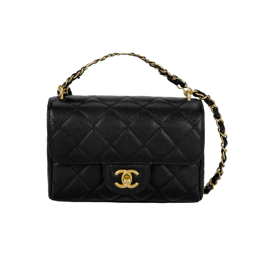 CHANEL Classic Flap CF Grain Cow Leather Material Gold Metal Crossbody Bag, Shoulder Bag Mini Women's Black