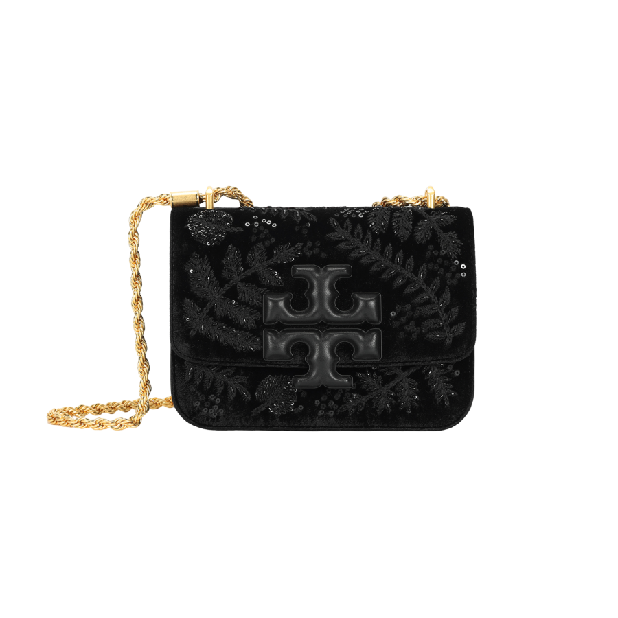 TORY BURCH Eleanor Sequins Velvet Shoulder Bag, Crossbody Bag Women's Black