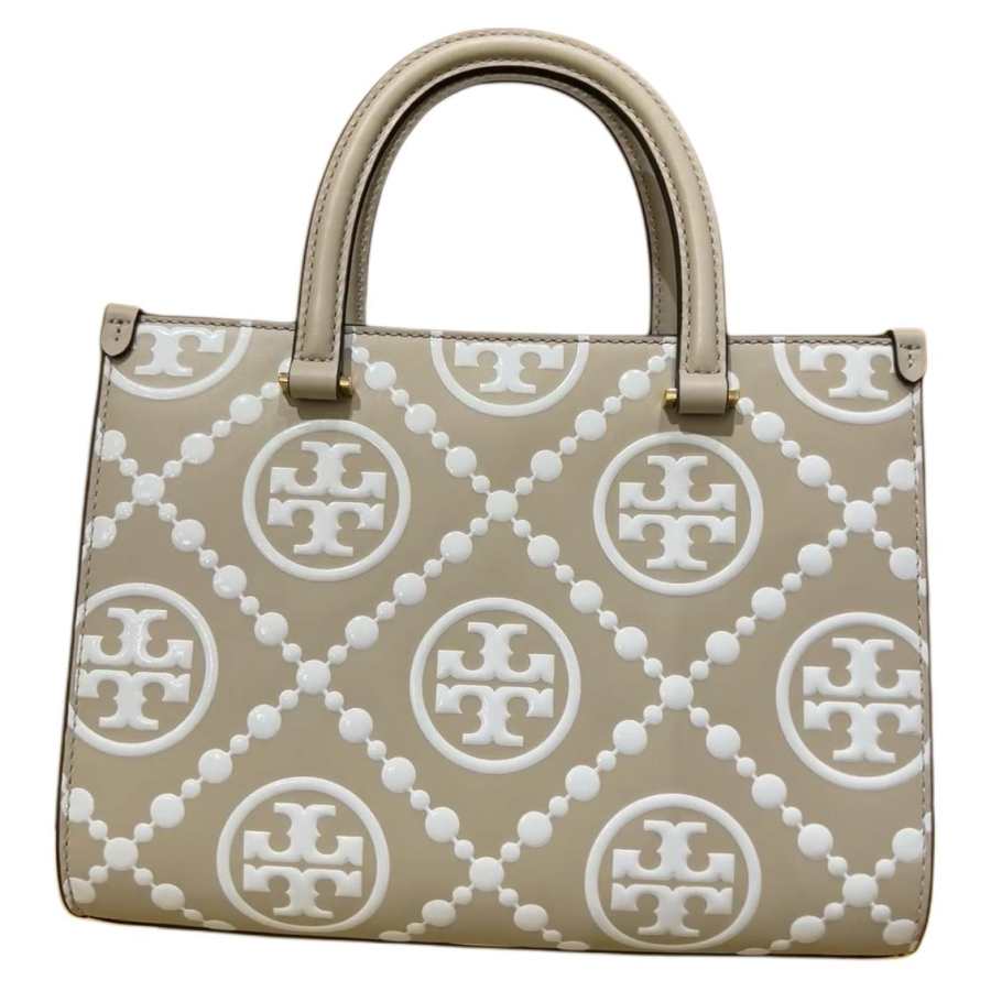 TORY BURCH T Monogram Cow Leather Handbag Medium Women's Beige