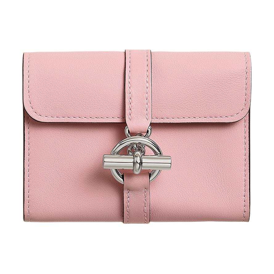 HERMES Glenan Swift Calfskin Wallet Women's 3QRose Sakura Cherry Blossom Pink