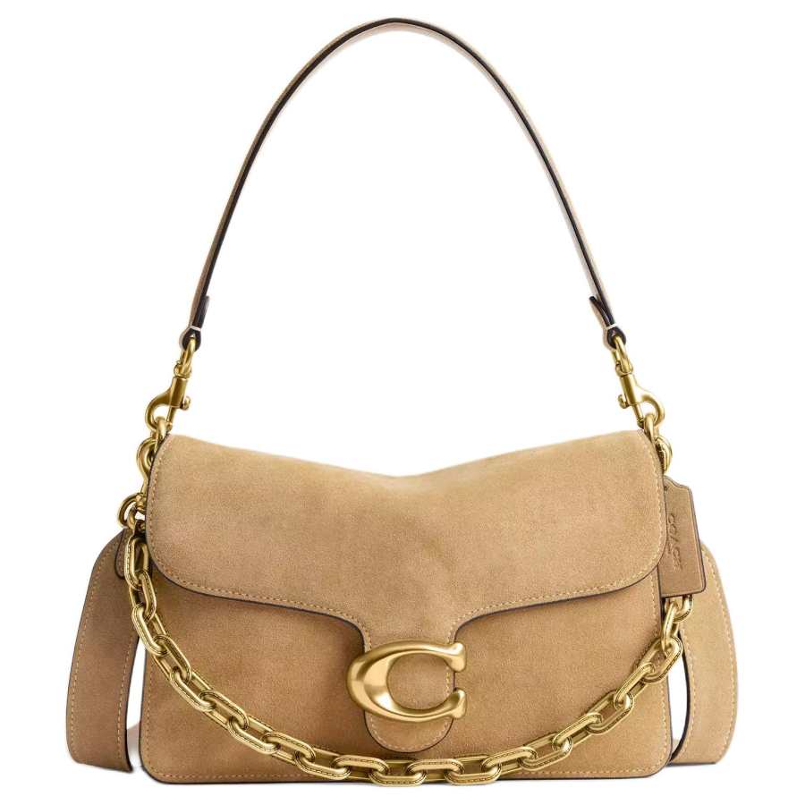 COACH Suede With Calfskin One Shoulder Handbag Medium Women's Brass Sand Color