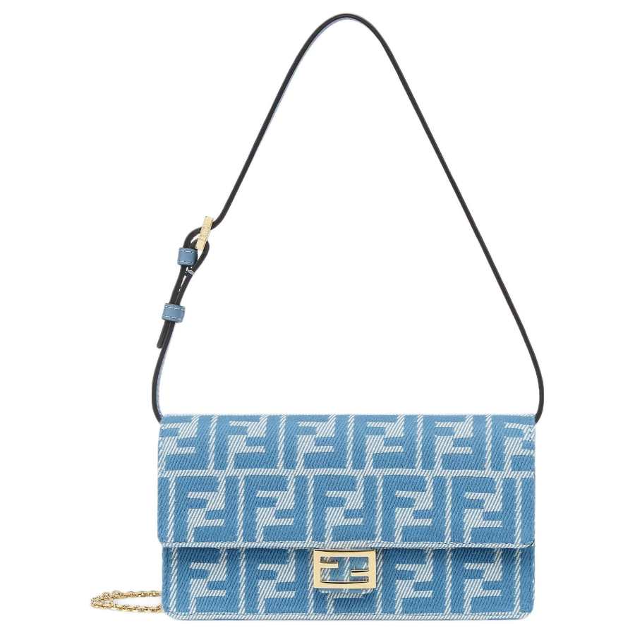 FENDI Baguette Cotton Wallet Crossbody Bag, Shoulder Bag Women's Blue