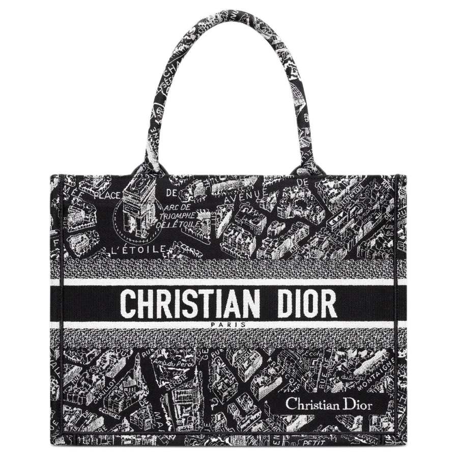 DIOR BookTote Cotton Tote Bag, Shopping Bag, Handbag Medium Women's Black & White