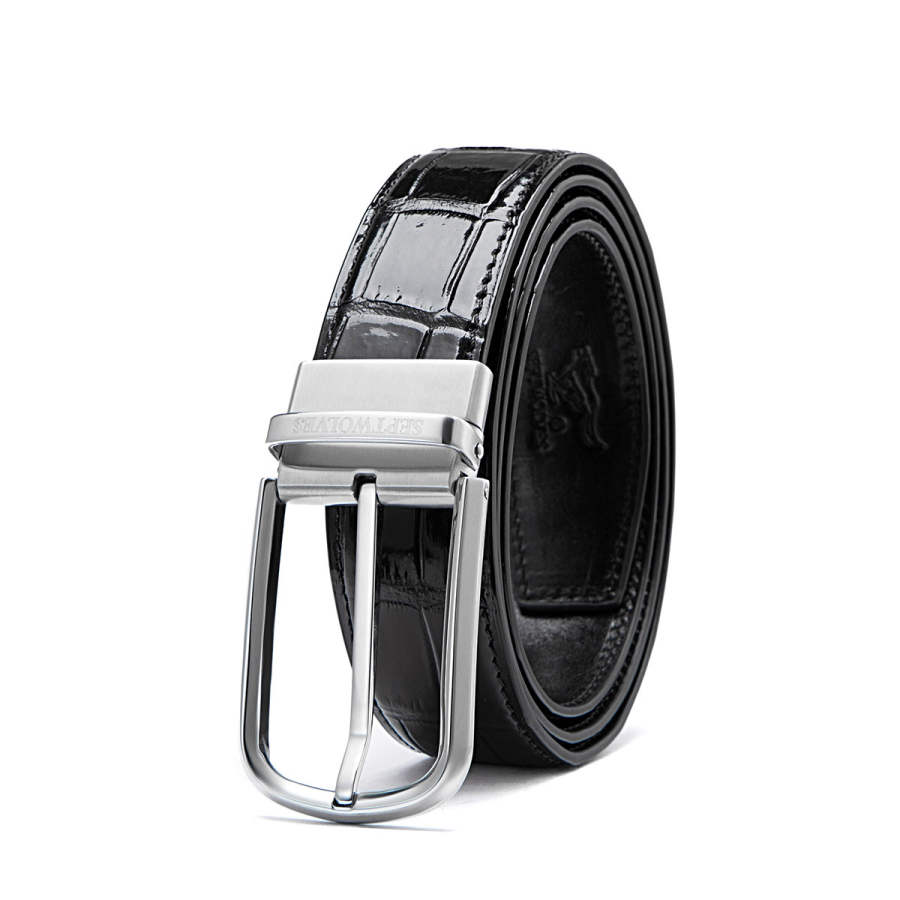 SEPTWOLVES Crocodile Leather, Cow Leather Top Grain Cow Leather Belts Men's Width 3.4cm