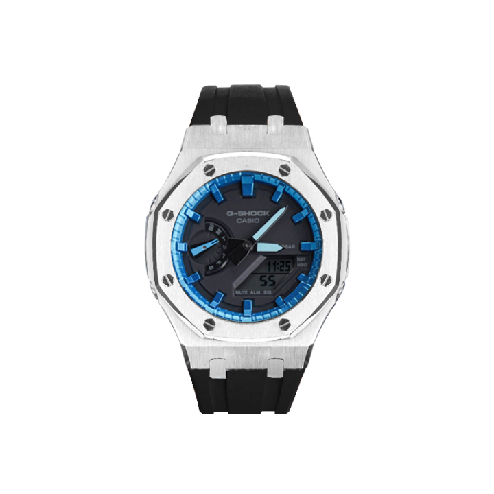 CASIO CASIO Custom Collection Flare Night Star Track, Silver Black Collection Quartz Movement Fluoroelastomer Strap
