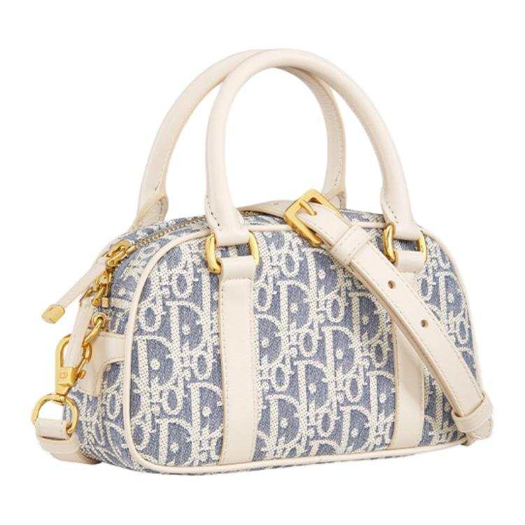 DIOR Cotton Shoulder Bag, Crossbody Bag, Handbag Extra Mini Women's Blue & Light Cookie Color