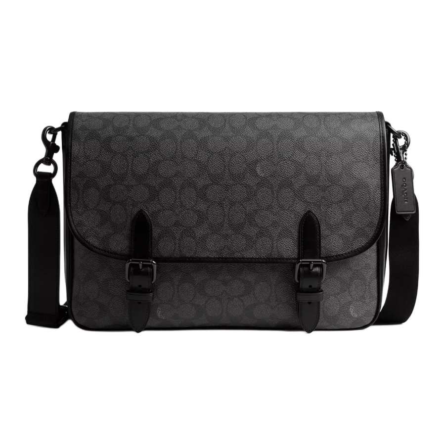 COACH Hitch Coated Canvas With Calfskin Crossbody Bags Large Men's Charcoal