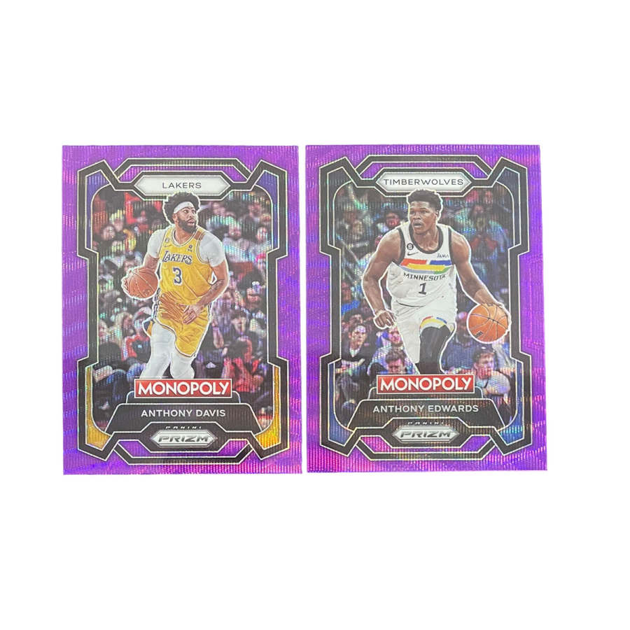 PANINI 2023 24Prizm Monopoly PZ Anthony, Edwards+Anthony, Davis, Purple Ripple Fold, Purple Fold Sports Cards 2 Pcs