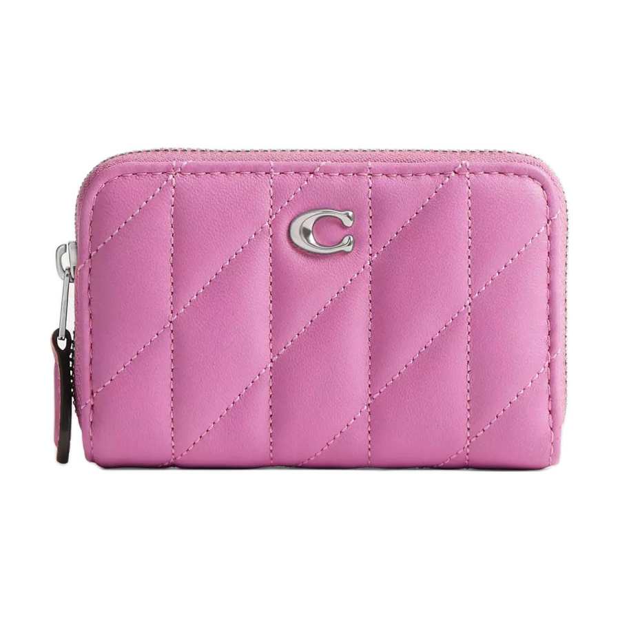 COACH Essential Nappa Soft Leather Card Holder Regular Women's Silver & Fuchsia
