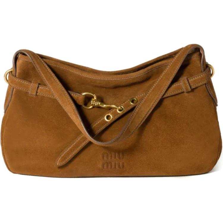 MIU MIU Aventure Lambskin Shoulder Bag Women's Camel Brown