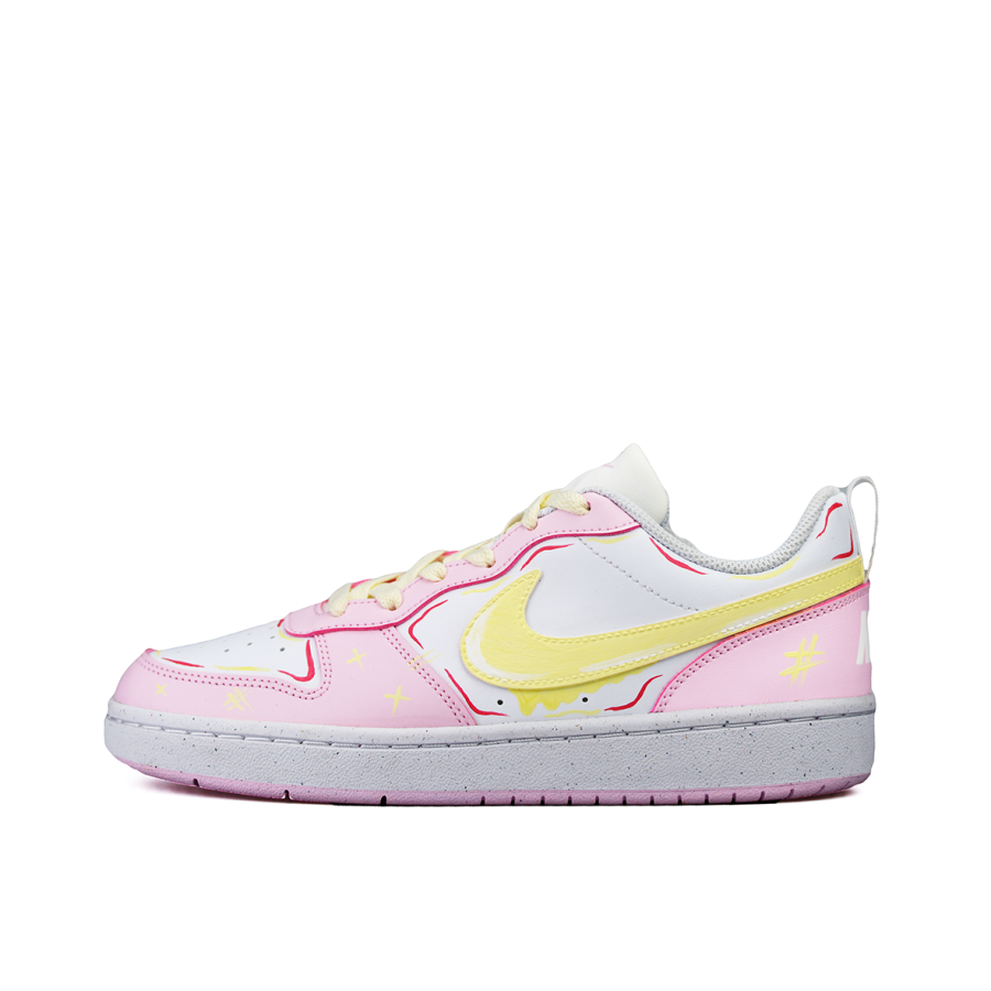 Nike Nike Court Borough Low Slip Resistant Abrasion Resistant Low top Kids' Skateboarding Shoes Yellow Pink Teenagers