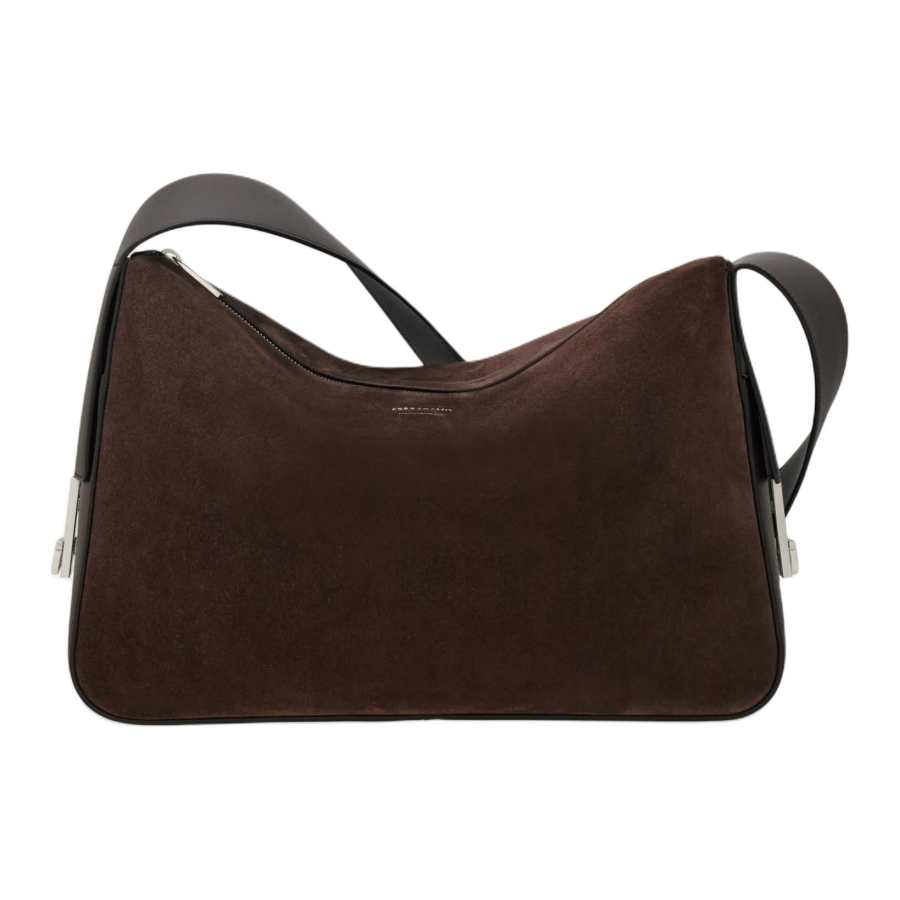 FERRAGAMO Hammered Texture Cow Leather Shoulder Bag, Crossbody Bag Men's Dark Brown