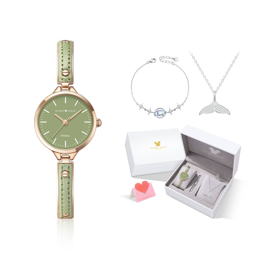 Disney Mickey Mouse Quartz Movement Alloy Strap Watch Women's Watch Green Dial