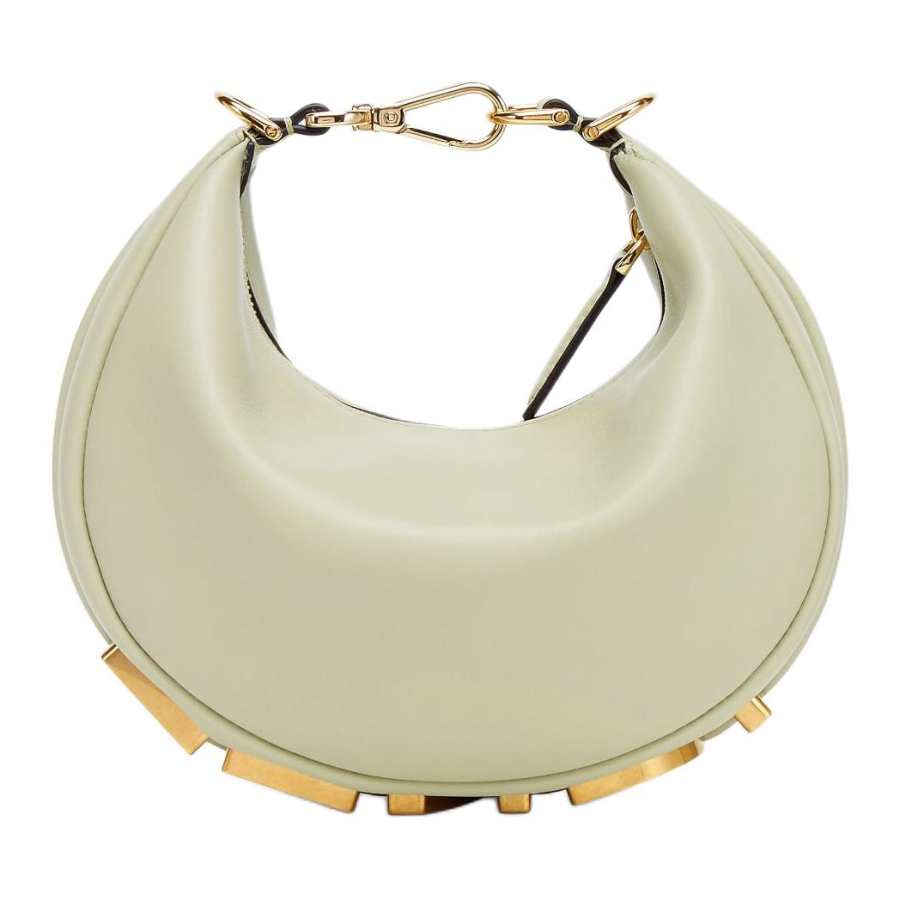 FENDI Fendigraphy Calfskin Crescent Bag, One Shoulder Handbag Mini Women's Gray Green