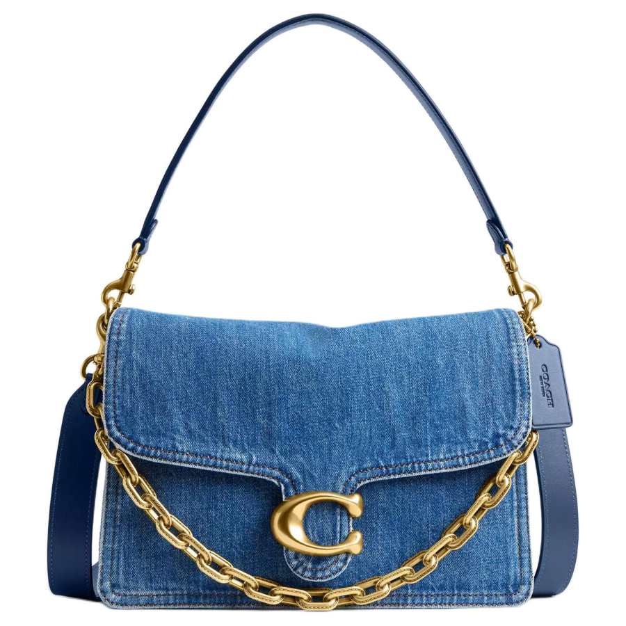 COACH Tabby Denim Shoulder Bag Large Women's Brass & Dark Blue