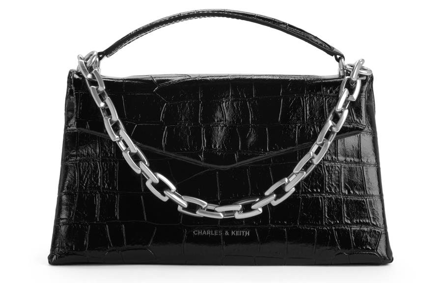 CHARLES&KEITH PU Polyurethane Crossbody Bag, Handbag Small Women's Noir Black