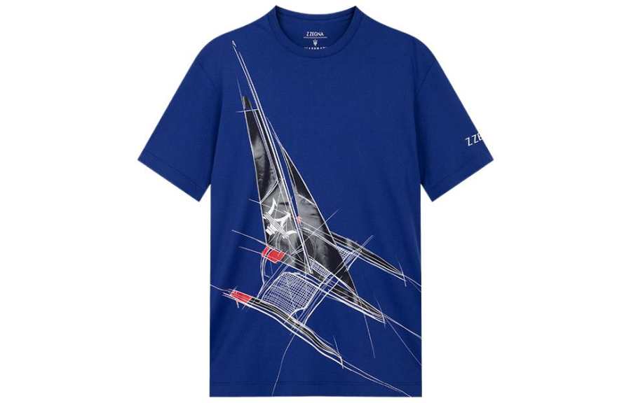 Zzegna X Maserati T Shirts Men's Dark Blue Crew Neck Moderate