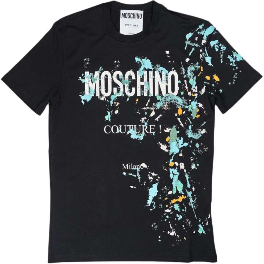 MOSCHINO T Shirts Men's Black Crew Neck Moderate Straight Fit