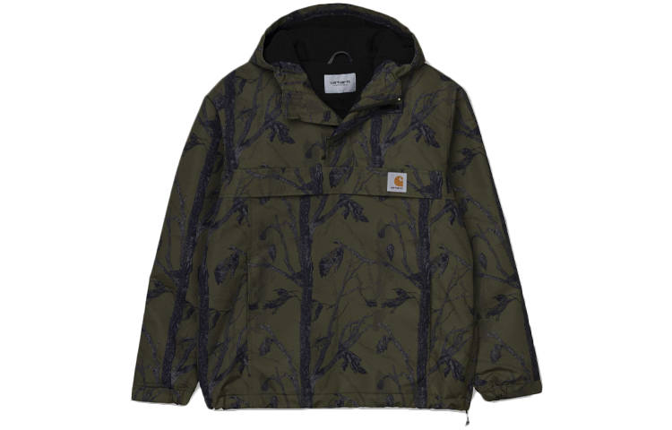 Carhartt WIP Nimbus Pullover Half Zip Thickened And Fleece Lined Branch Print, Winter Sweatshirt Unisex Green