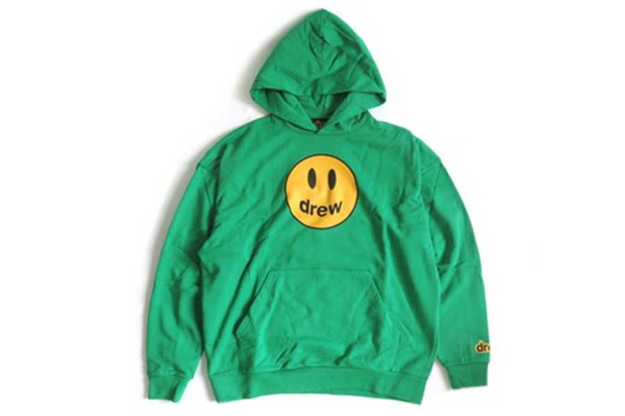 Drew House Logo Smiling Face Hooded, Fleece Lined Pullover Sweatshirt Unisex Green