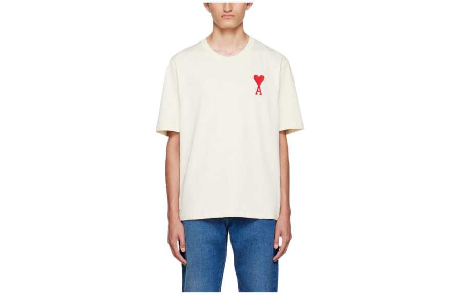 AMIPARIS T Shirts Men's White Crew Neck Moderate Straight Fit