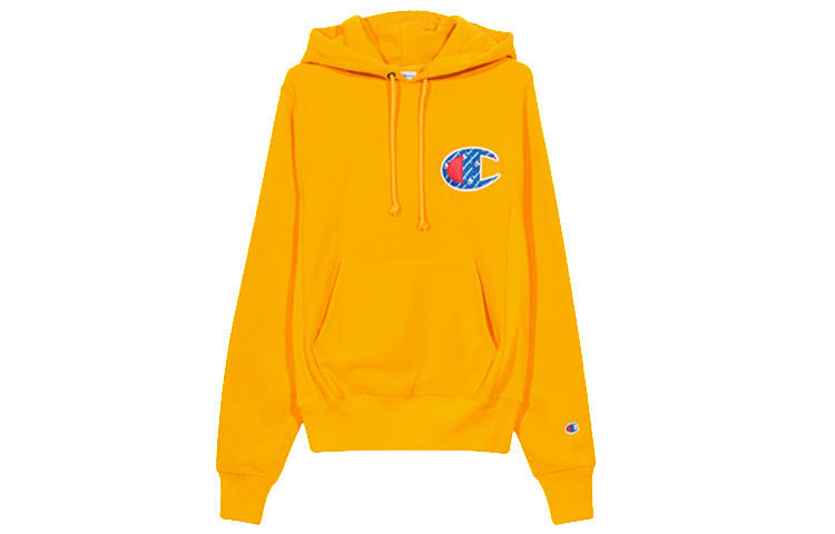 Champion Champion Large C Patch Logo With Hood Fleece Lined Pullover Sweatshirt US Version Unisex Yellow