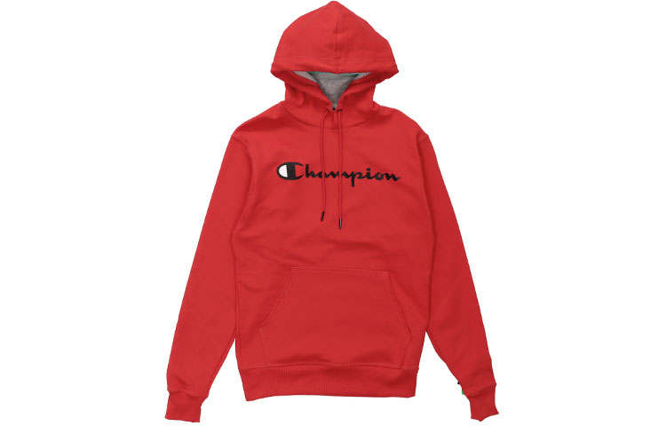 Champion Straw Written Printed Letter Hat Fleece Lined Pullover Sweatshirt US Version Unisex Red